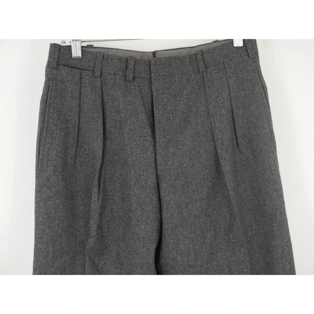 Giacomo Trabalza Dress Pants Gray Wool Flannel Pleated Cuffed Men's 30x30